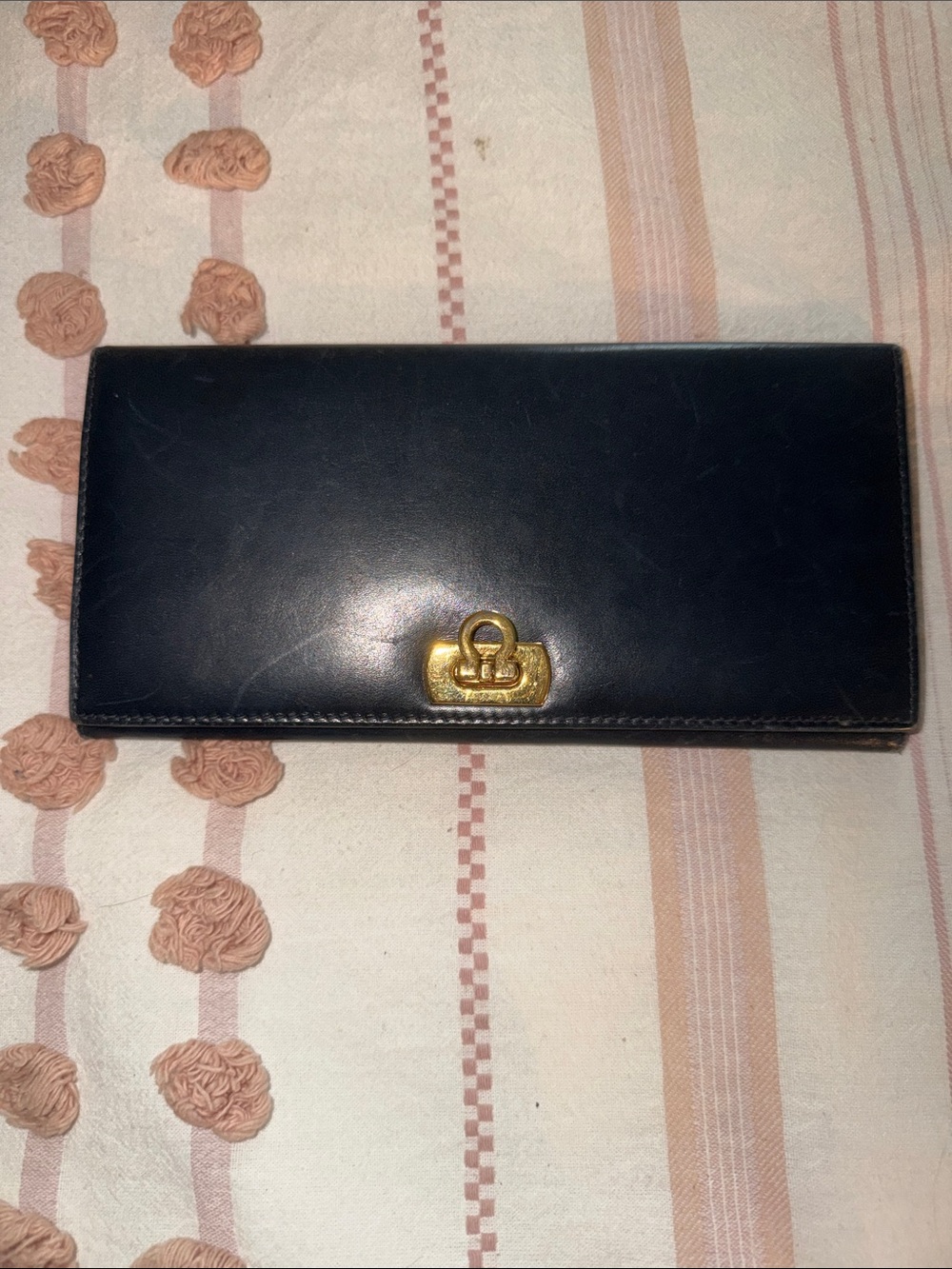 Salvatore Ferragamo Classic Black Leather Clutch Wallet with Gold Lock